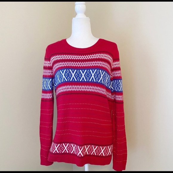 Talbots red fair isle sweater. Size medium. EUC - Picture 2 of 5